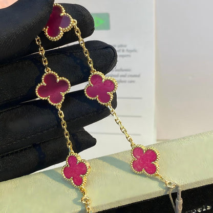 [Luna Brilliance]CLOVER 5 MOTIFS PINK ENAMEL BRACELET