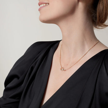 [Luna Brilliance]LOVE DOUBLE RING HALF DIAMOND NECKLACE