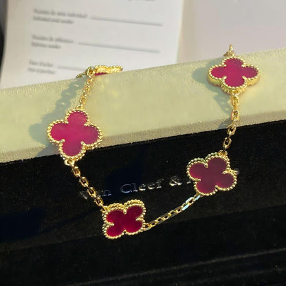 [Luna Brilliance]CLOVER 5 MOTIFS PINK ENAMEL BRACELET