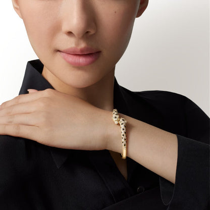 [Luna Brilliance]PANTHERE DOUBLE HEADED HALF DIAMOND OPEN BRACELET