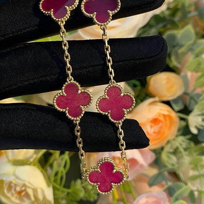 [Luna Brilliance]CLOVER 5 MOTIFS PINK ENAMEL BRACELET