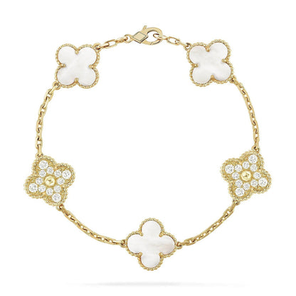 [Luna Brilliance]CLOVER WHITE PEARL MOP 5 MOTIF BRACELET COLLECTION