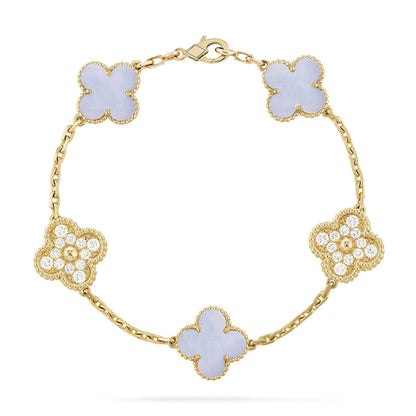 [Luna Brilliance]CLOVER 5 MOTIF PURPLE CHALCEDONY BRACELET COLLECTION