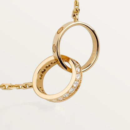 [Luna Brilliance]LOVE DOUBLE RING HALF DIAMOND NECKLACE