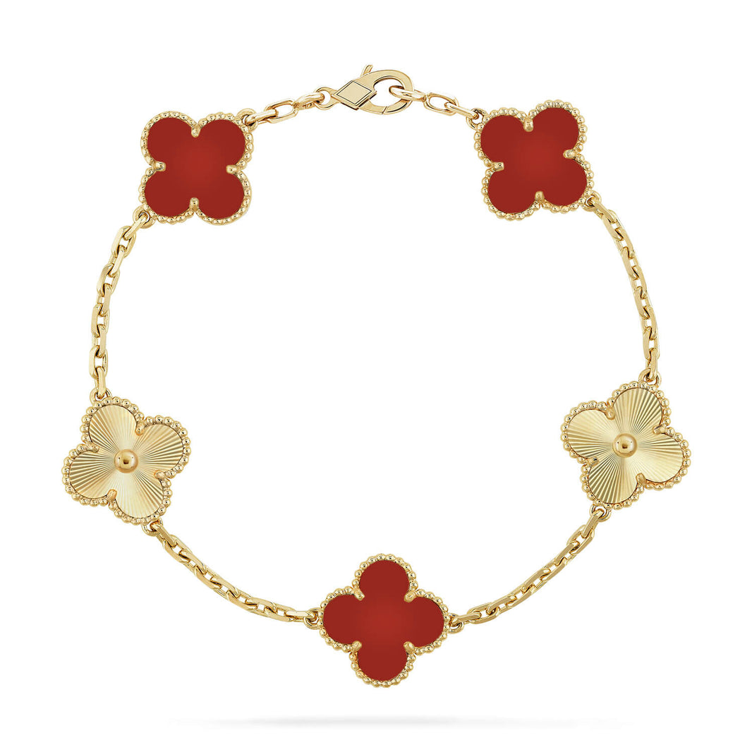 [LUXE]CLOVER  5 MOTIFS CARNELIAN GOLD BRACELET