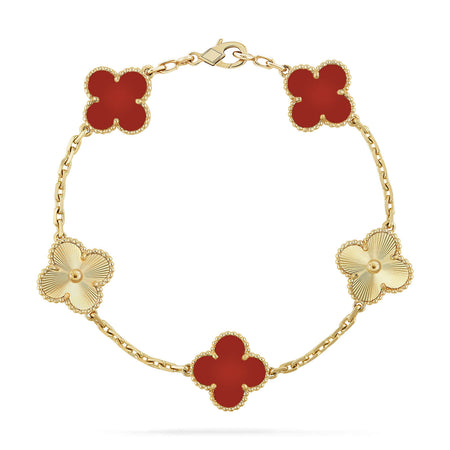 [Luna Brilliance]CLOVER  5 MOTIFS CARNELIAN GOLD BRACELET