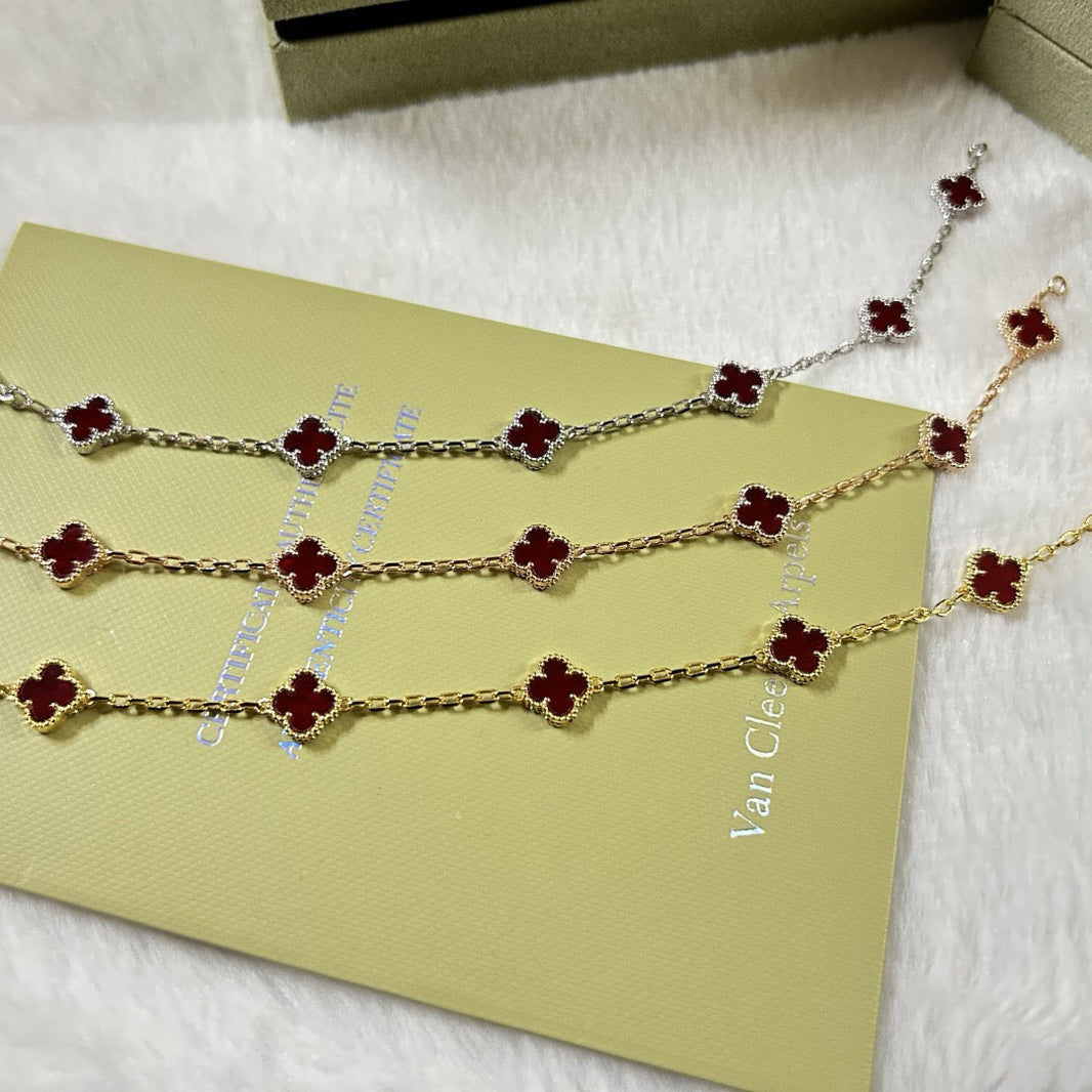 [Luna Brilliance]CLOVER 6 MOTIF RED AGATE BRACELET
