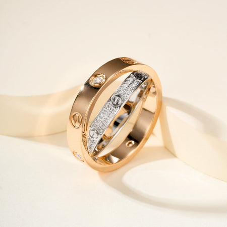 [Luna Brilliance]LOVE PINK GOLD SILVER DIAMOND DOUBLE RING