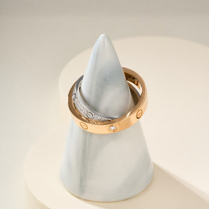 [Luna Brilliance]LOVE PINK GOLD SILVER DIAMOND DOUBLE RING