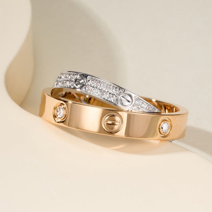 [Luna Brilliance]LOVE PINK GOLD SILVER DIAMOND DOUBLE RING