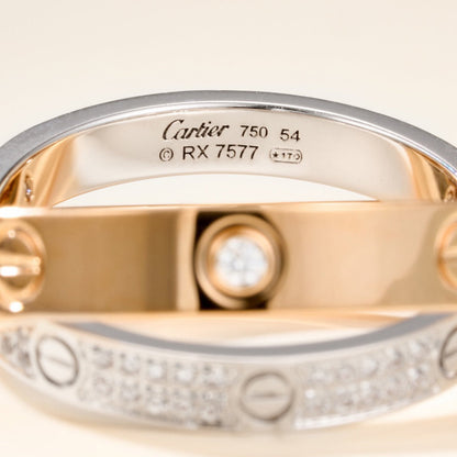 [Luna Brilliance]LOVE PINK GOLD SILVER DIAMOND DOUBLE RING