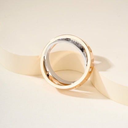[Luna Brilliance]LOVE PINK GOLD SILVER DIAMOND DOUBLE RING