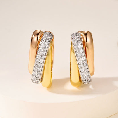 [Luna Brilliance]TRINITY HALF DIAMOND  CUSHION EARRINGS