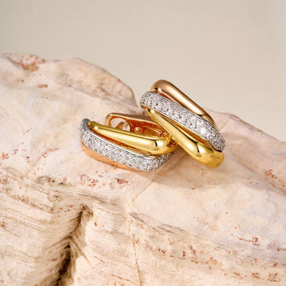 [Luna Brilliance]TRINITY HALF DIAMOND  CUSHION EARRINGS