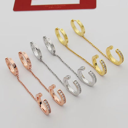 [Luna Brilliance]LOVE 3.0MM HALF DIAMOND EARRINGS