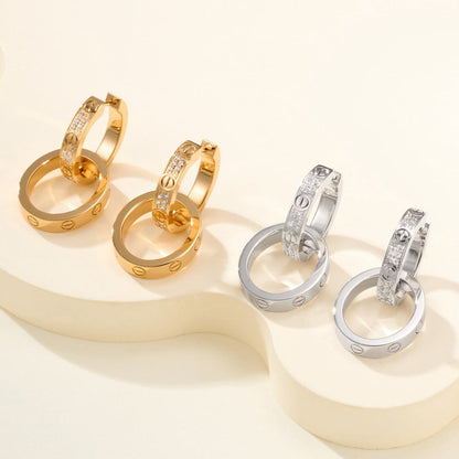 [Luna Brilliance]LOVE 3.3MM DANGLE HALF DIAMOND EARRINGS