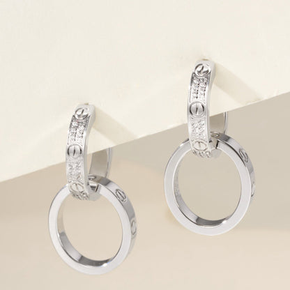 [Luna Brilliance]LOVE 3.3MM DANGLE HALF DIAMOND EARRINGS