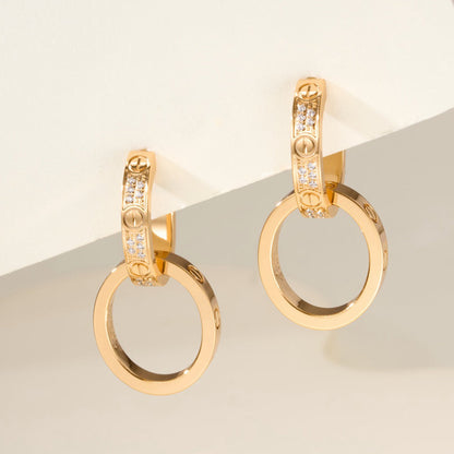 [Luna Brilliance]LOVE 3.3MM DANGLE HALF DIAMOND EARRINGS
