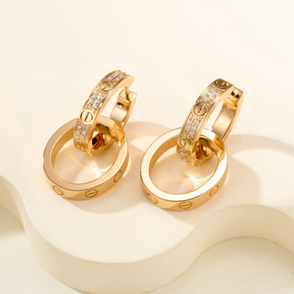 [Luna Brilliance]LOVE 3.3MM DANGLE HALF DIAMOND EARRINGS