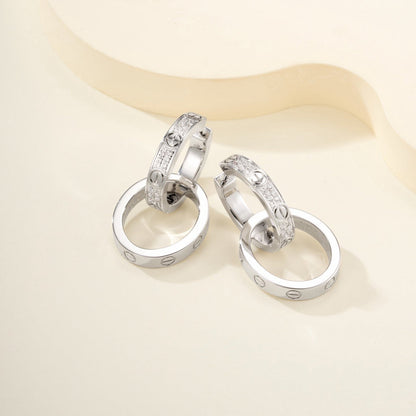 [Luna Brilliance]LOVE 3.3MM DANGLE HALF DIAMOND EARRINGS