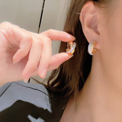 [Luna Brilliance]TRINITY HALF DIAMOND  CLASSIC EARRINGS