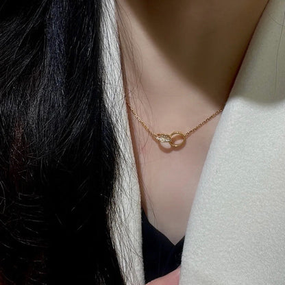 [Luna Brilliance]LOVE DOUBLE RING HALF DIAMOND NECKLACE