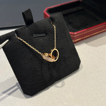 [Luna Brilliance]LOVE DOUBLE RING HALF DIAMOND NECKLACE