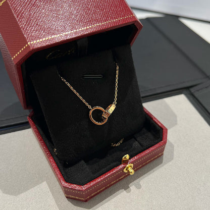 [Luna Brilliance]LOVE DOUBLE RING HALF DIAMOND NECKLACE