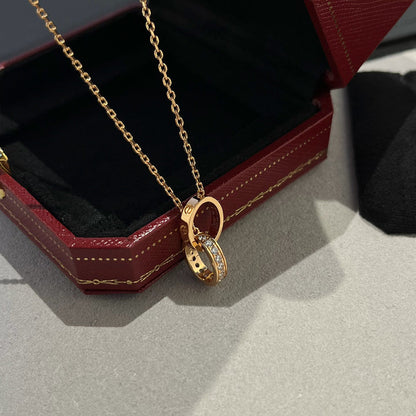[Luna Brilliance]LOVE DOUBLE RING HALF DIAMOND NECKLACE