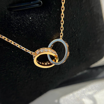 [Luna Brilliance]LOVE DOUBLE RING HALF DIAMOND NECKLACE