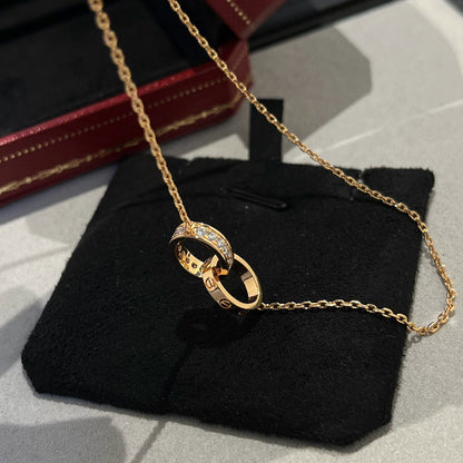 [Luna Brilliance]LOVE DOUBLE RING HALF DIAMOND NECKLACE