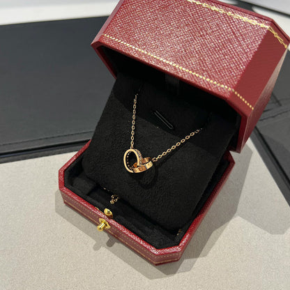 [Luna Brilliance]LOVE DOUBLE RING HALF DIAMOND NECKLACE