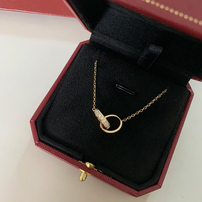 [Luna Brilliance]LOVE DOUBLE RING HALF DIAMOND NECKLACE