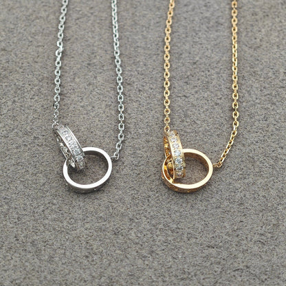 [Luna Brilliance]LOVE DOUBLE RING HALF DIAMOND NECKLACE