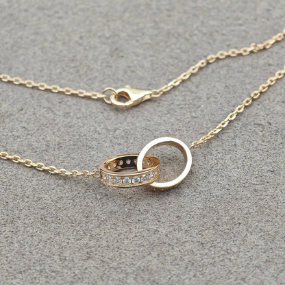 [Luna Brilliance]LOVE DOUBLE RING HALF DIAMOND NECKLACE