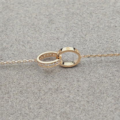 [Luna Brilliance]LOVE DOUBLE RING HALF DIAMOND NECKLACE
