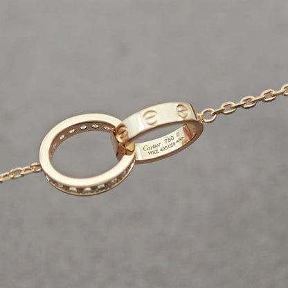 [Luna Brilliance]LOVE DOUBLE RING HALF DIAMOND NECKLACE
