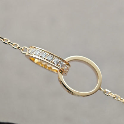 [Luna Brilliance]LOVE DOUBLE RING HALF DIAMOND NECKLACE