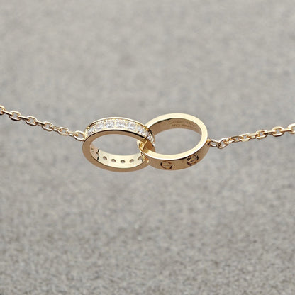 [Luna Brilliance]LOVE DOUBLE RING HALF DIAMOND NECKLACE