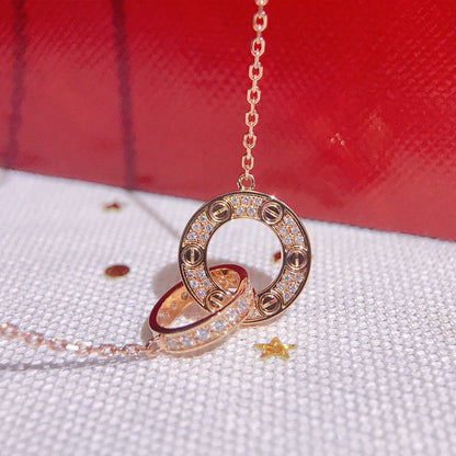 [Luna Brilliance]LOVE  FULL DIAMOND PENDANT NECKLACE