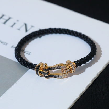 [Luna Brilliance]FORCE LARGE HORSESHOE BLACK WHITE DIAMOND BRACELET SILVER