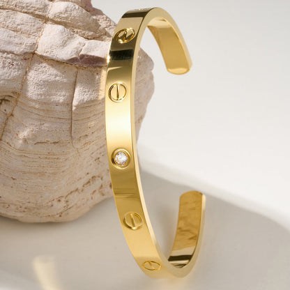 [Luna Brilliance]LOVE BRACELET 6.1MM 1 DIAMOND OPEN CUFF