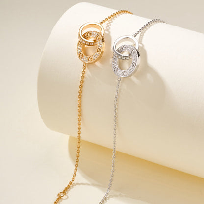 [Luna Brilliance]LOVE DOUBLE RING FULL DIAMOND BRACELET