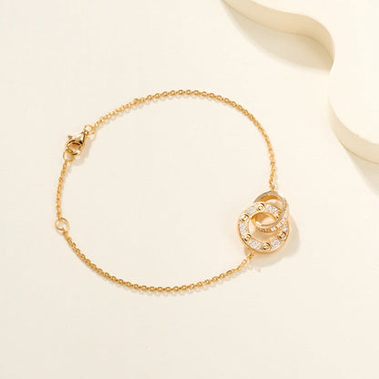 [Luna Brilliance]LOVE DOUBLE RING FULL DIAMOND BRACELET