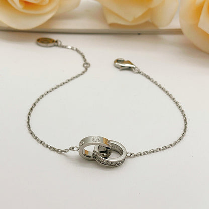 [Luna Brilliance]LOVE DOUBLE RING HALF DIAMOND BRACELET