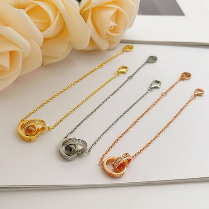 [Luna Brilliance]LOVE DOUBLE RING HALF DIAMOND BRACELET