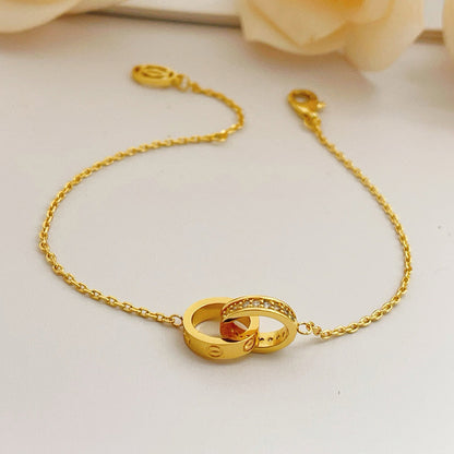 [Luna Brilliance]LOVE DOUBLE RING HALF DIAMOND BRACELET