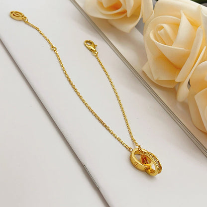 [Luna Brilliance]LOVE DOUBLE RING HALF DIAMOND BRACELET