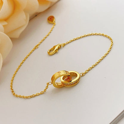 [Luna Brilliance]LOVE DOUBLE RING HALF DIAMOND BRACELET