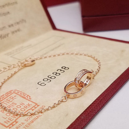 [Luna Brilliance]LOVE DOUBLE RING HALF DIAMOND BRACELET